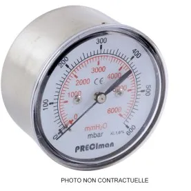 Manomètre 40 mbar dia 63 inox