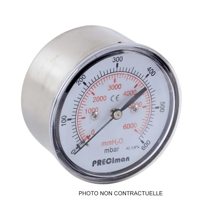 Manomètre 60 mbar dia 63 inox