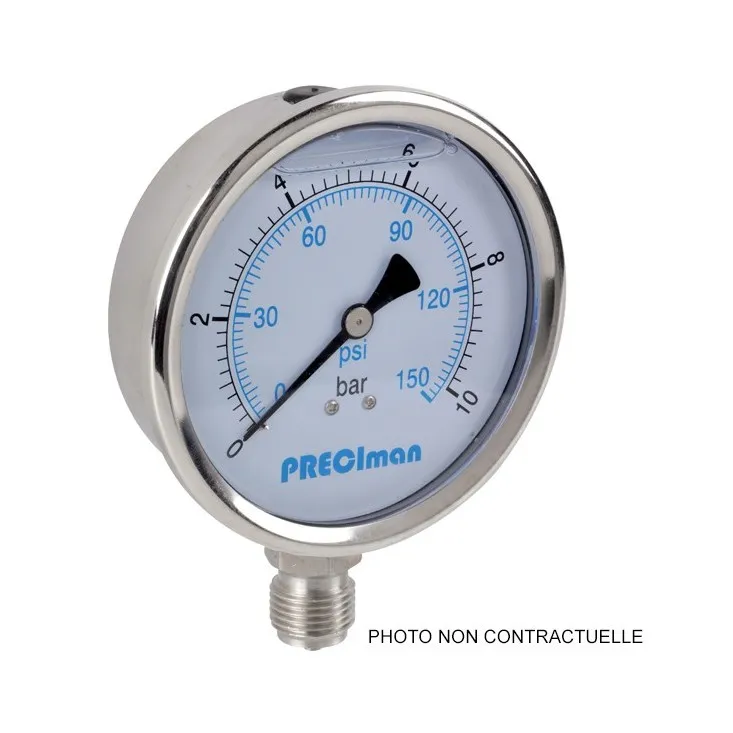 Manomètre  25 bar dia 100mm inox